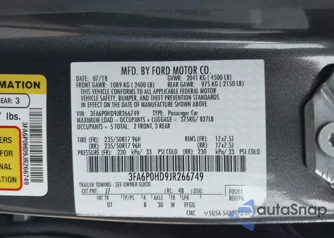 2018 Ford Fusion Se z USA, uszkodzony, nr VIN 3FA6P0HD9JR266749